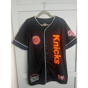 Ultra Game NBA New York Knicks Baseball Jersey Mens Medium Black Button Up Mesh